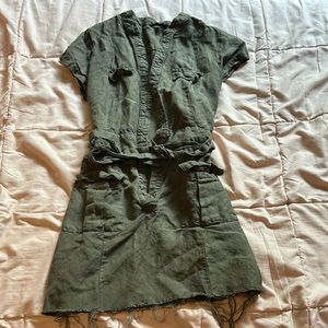 Army green button dress